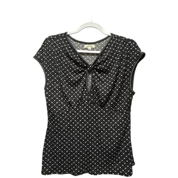 Max Studio Geometric Print V-Neck Top Size L Black White