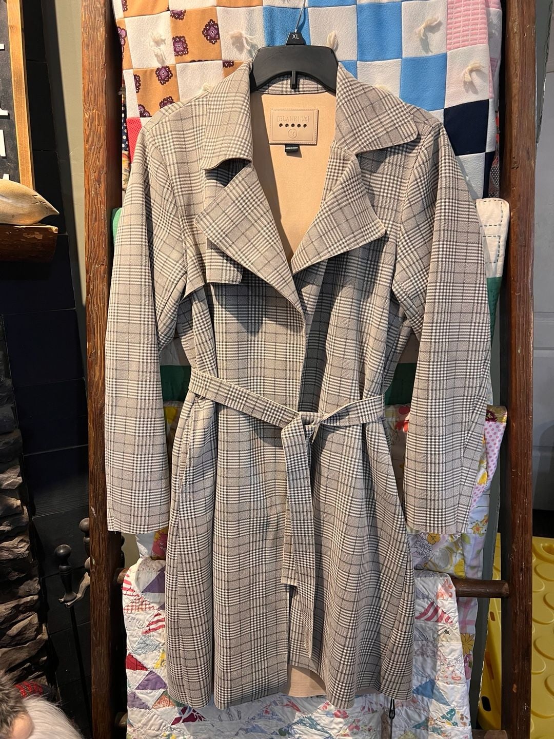 NWT BlankNYC Plaid Trench Coat Size M 2