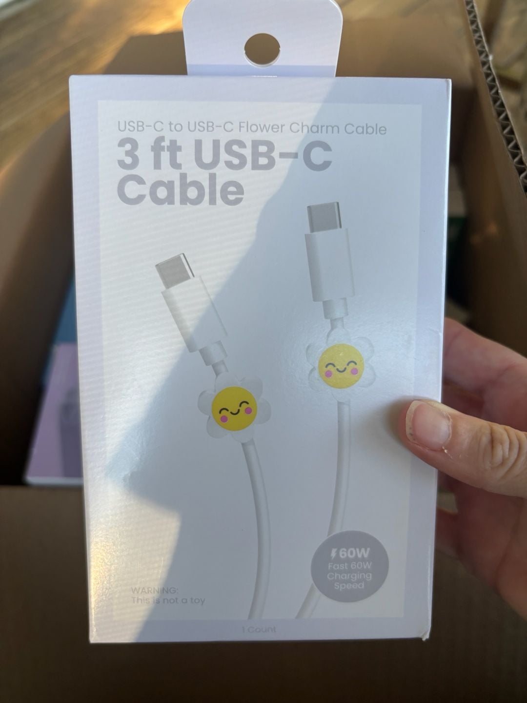 GEMS USB-C to USB-C Flower Charm Cable 3 ft White 1