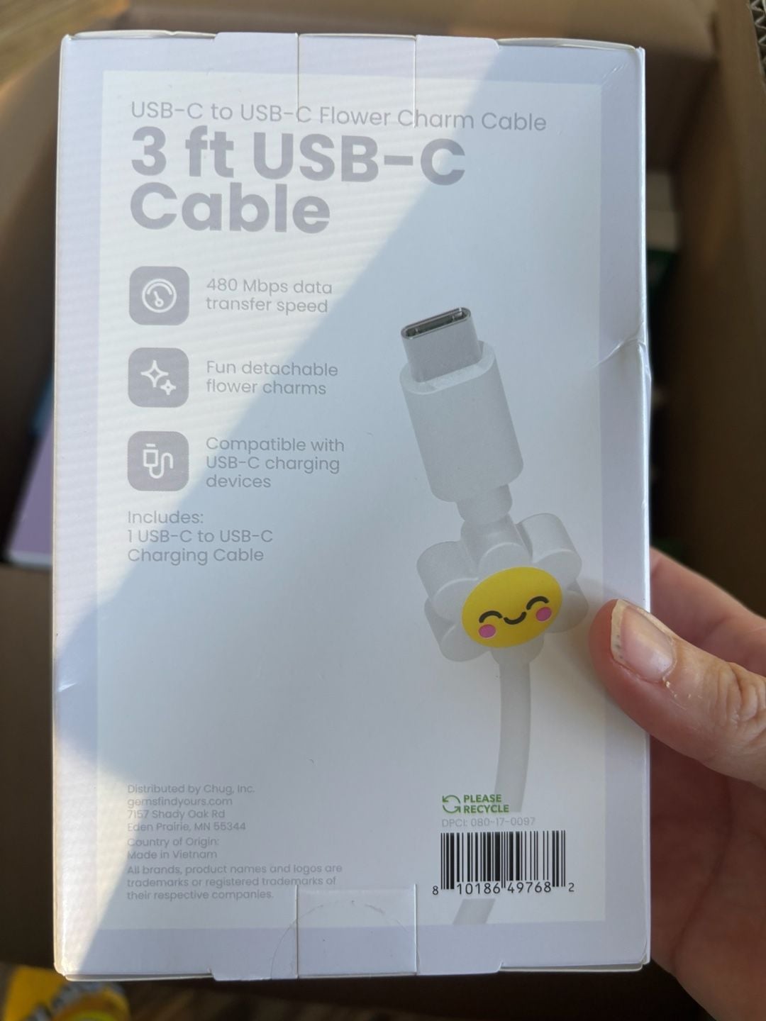 GEMS USB-C to USB-C Flower Charm Cable 3 ft White 2
