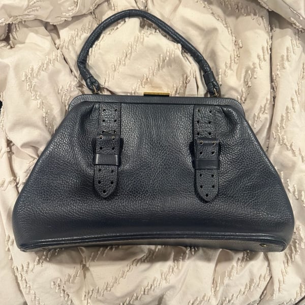 Saber Vintage Pebbled Leather Doctor's Style Handbag Purse Evening Bag Top