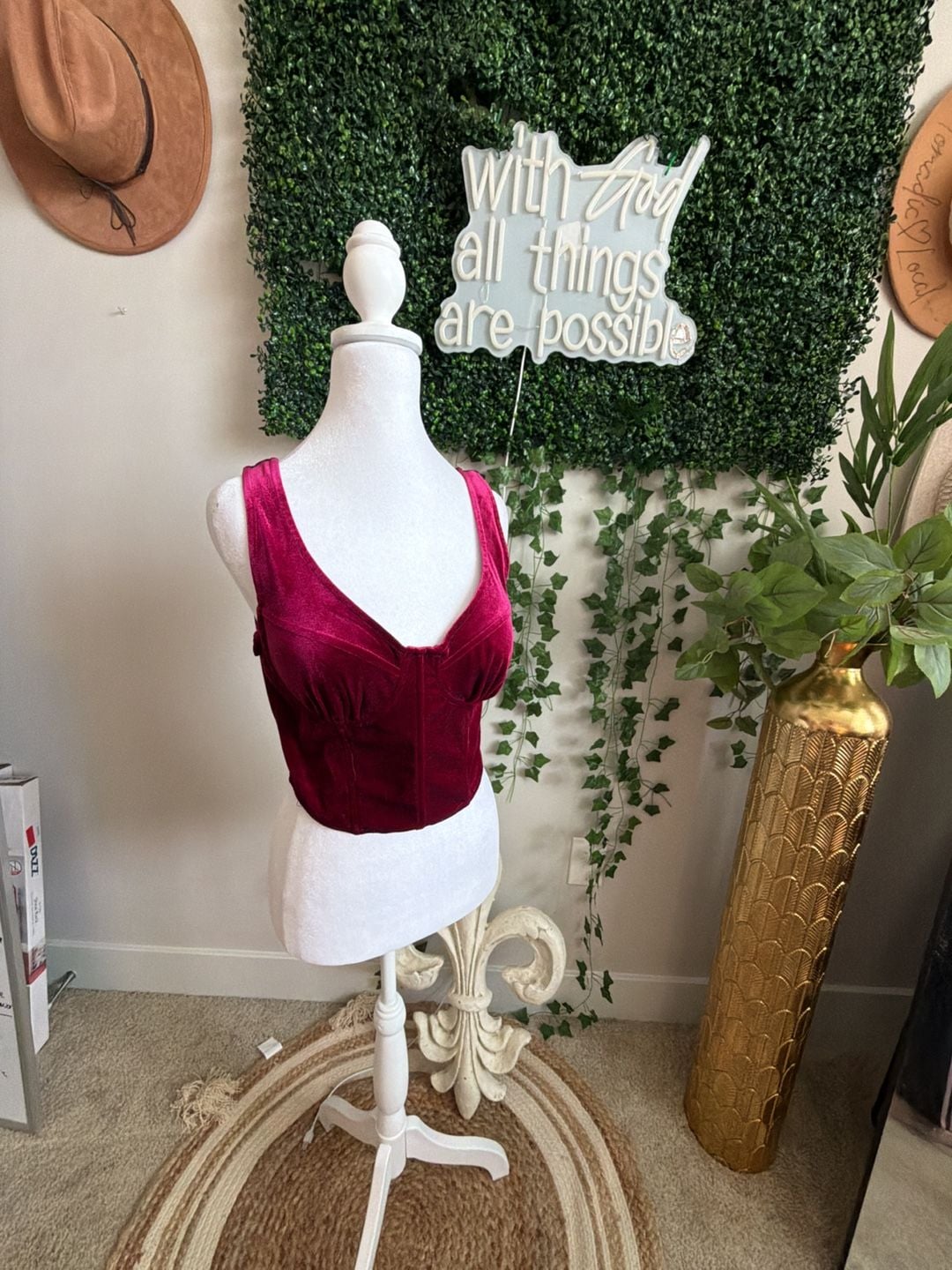 Meraki Velvet Crop Top Size L Burgundy Corset Bustier Top 2