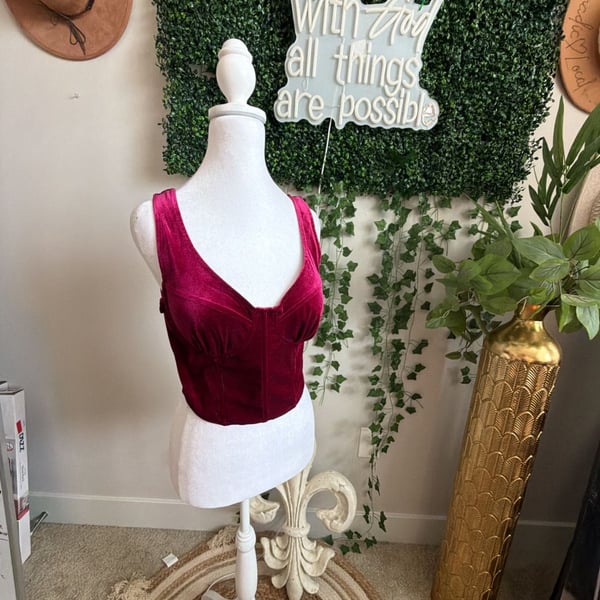 Meraki Velvet Crop Top Size L Burgundy Corset Bustier Top