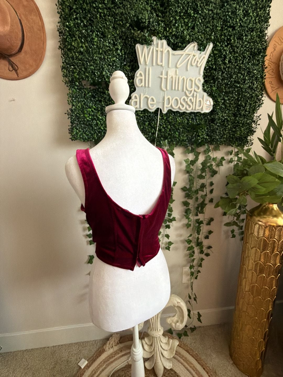 Meraki Velvet Crop Top Size L Burgundy Corset Bustier Top 4