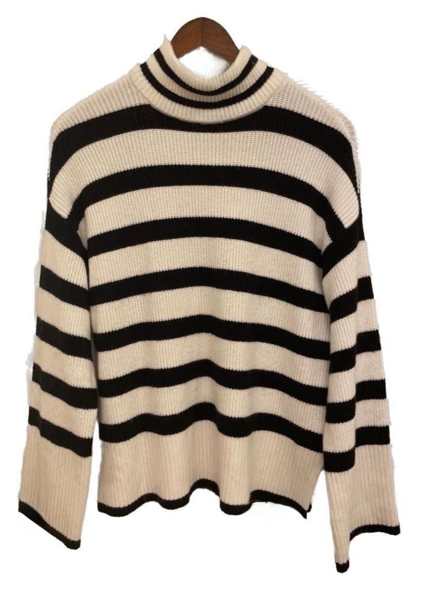 White House Black Market Cashmere Blend Striped Bell Sleeve Mock Neck Sweater M 3