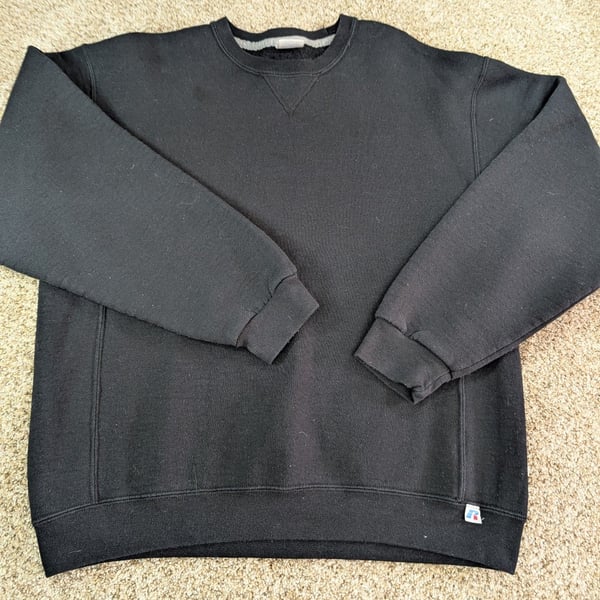 Russell Athletic Crewneck Sweatshirt Size L Black Blank Pullover V-Insert