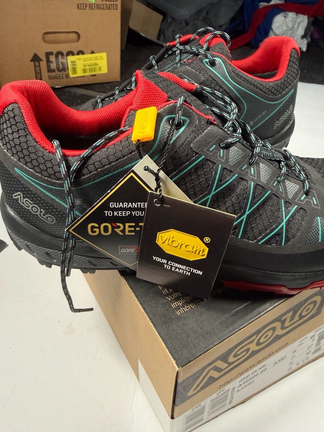 Rare/Sold Out Colorway Asolo Grid Gv Mm Size 8.5 Black Red Blue Hiking Shoes 3