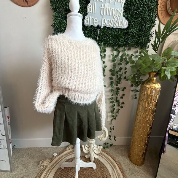 WearEver Olive Green Pleated Suede Skirt Size L