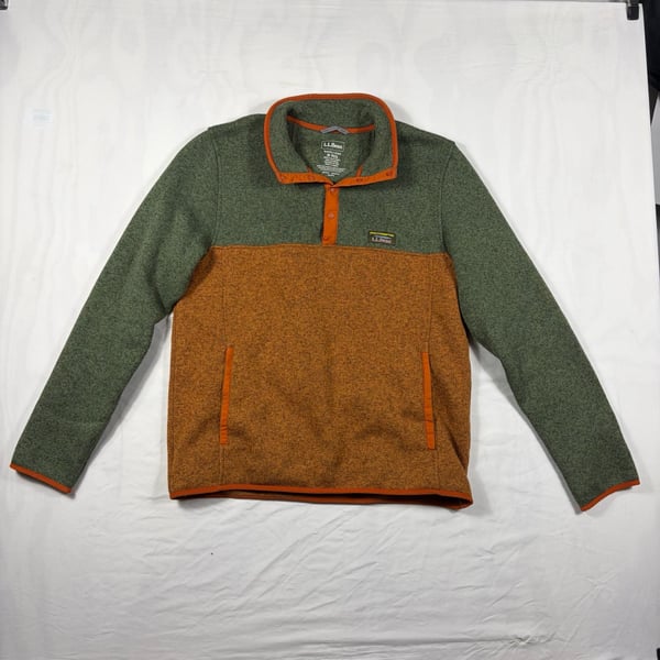 L.L. Bean Men's 1/4 Button Pullover Size M Green Orange Fleece Sweater