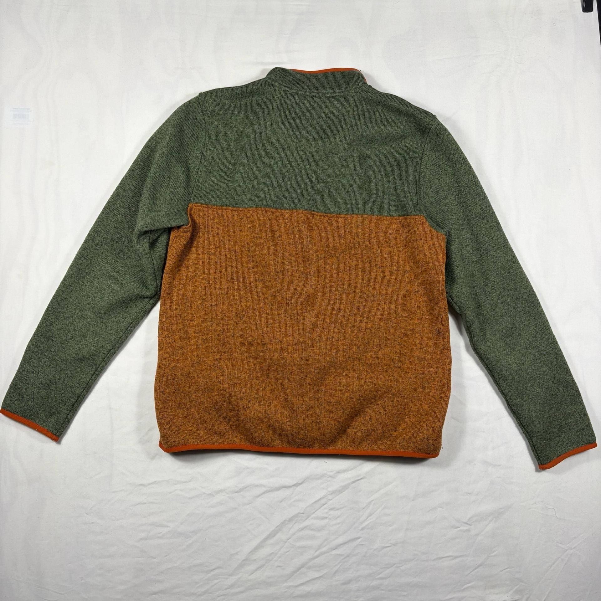 L.L. Bean Men's 1/4 Button Pullover Size M Green Orange Fleece Sweater 7