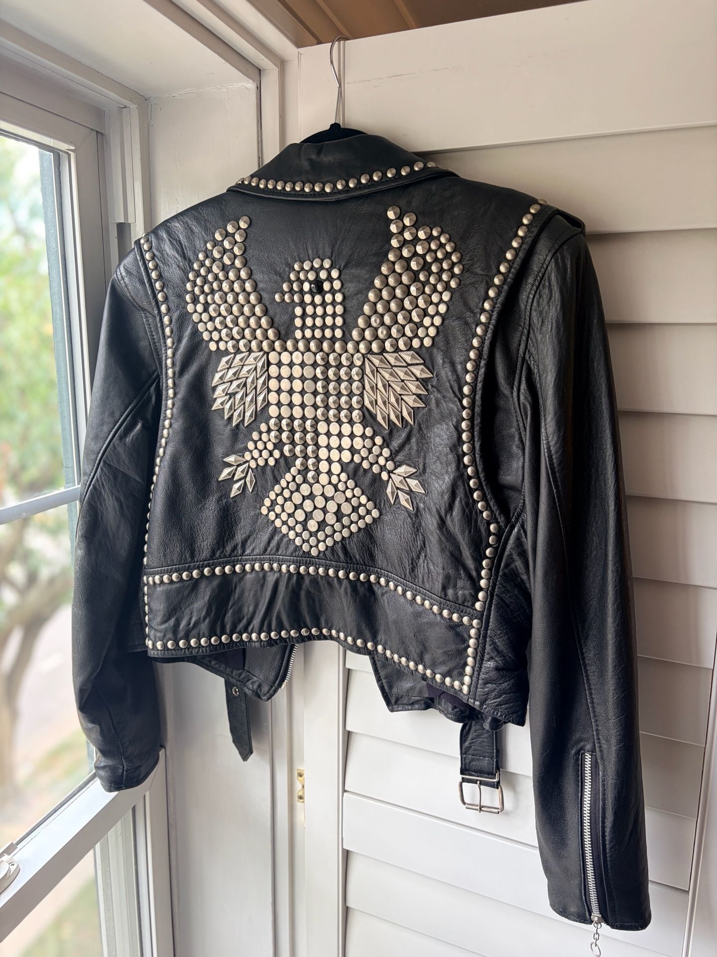 X-POSE 1980s Studded Eagle Biker Leather Jacket Grunge Streetwear 4