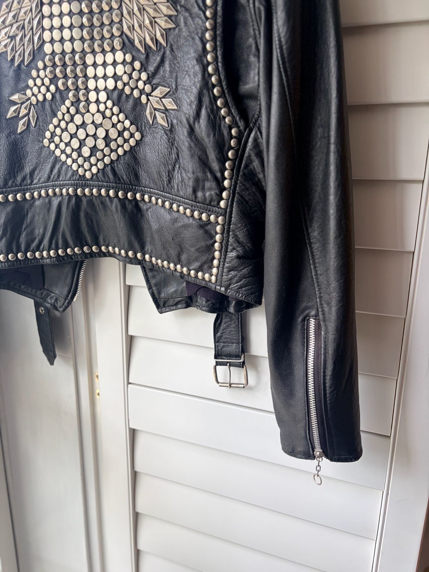 X-POSE 1980s Studded Eagle Biker Leather Jacket Grunge Streetwear 7