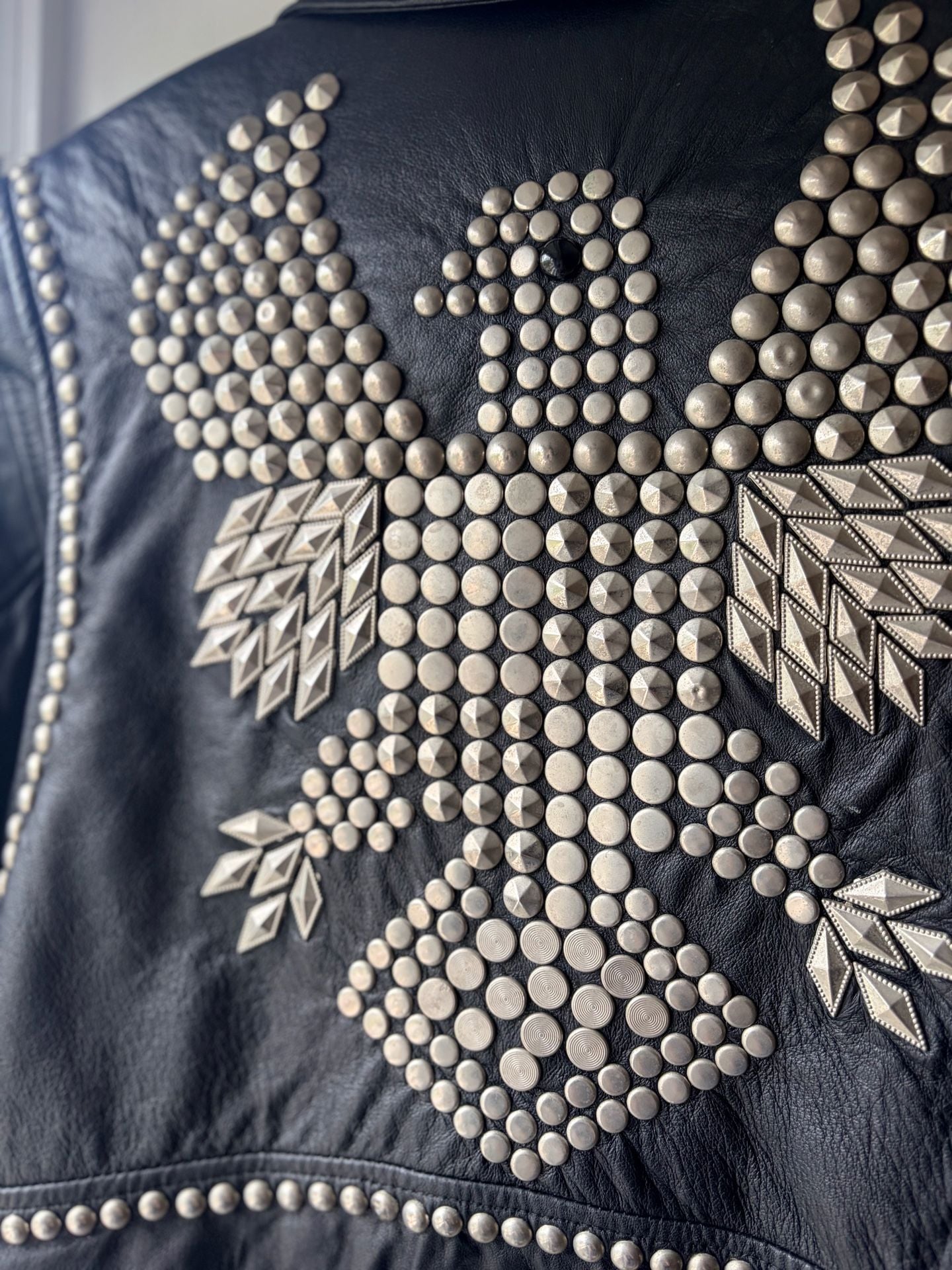 X-POSE 1980s Studded Eagle Biker Leather Jacket Grunge Streetwear 8