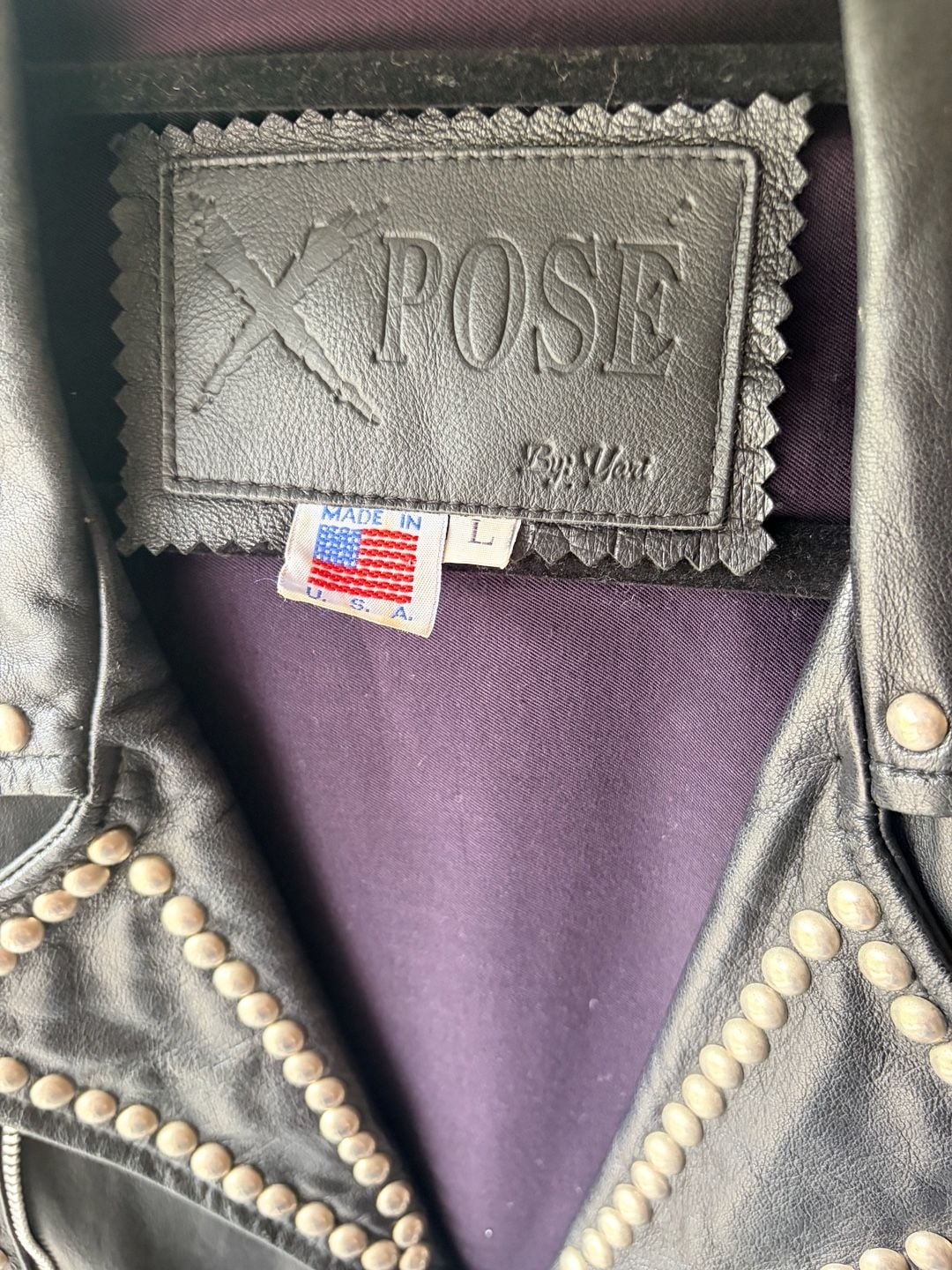 X-POSE 1980s Studded Eagle Biker Leather Jacket Grunge Streetwear 9