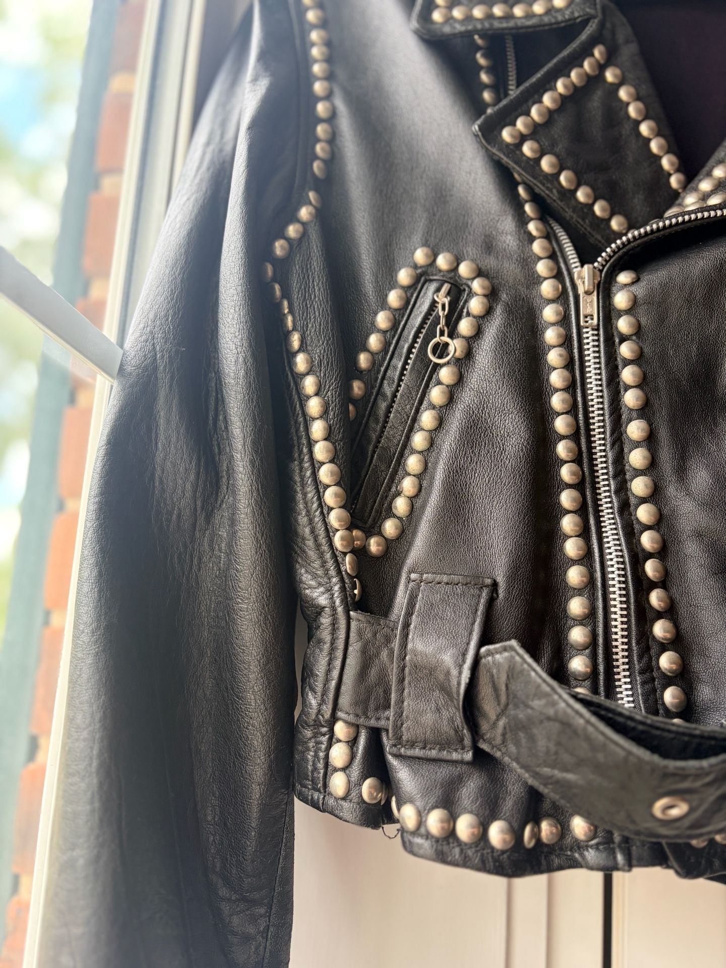 X-POSE 1980s Studded Eagle Biker Leather Jacket Grunge Streetwear 11