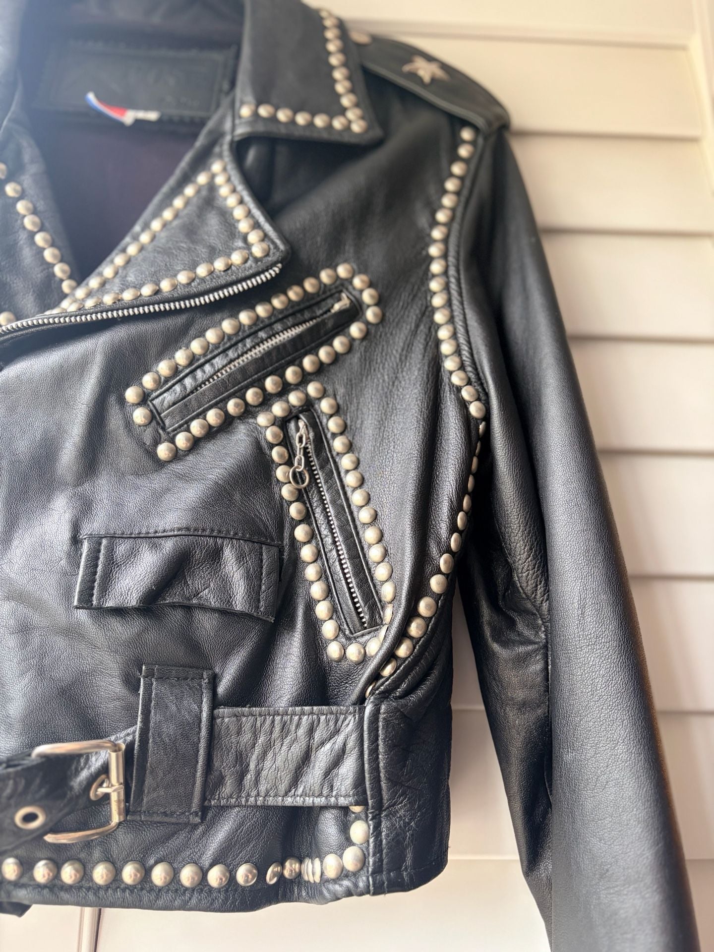 X-POSE 1980s Studded Eagle Biker Leather Jacket Grunge Streetwear 12