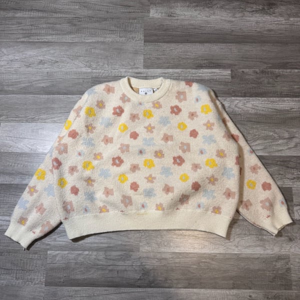 Daisy Street Floral Jacquard Sweater Size L Cream Pink Yellow