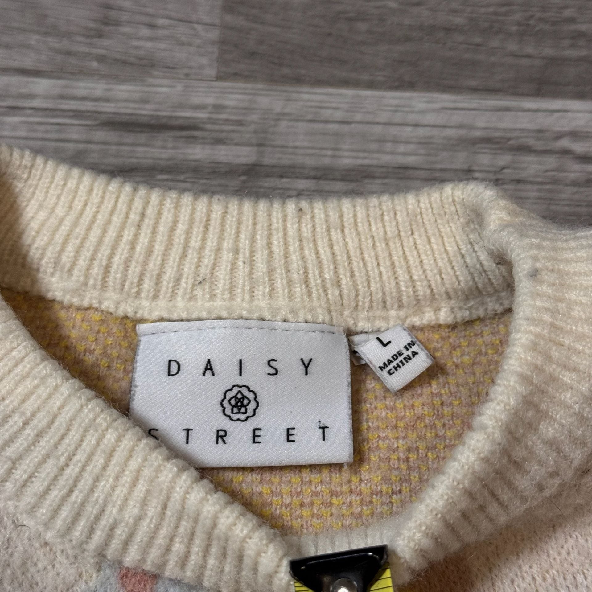 Daisy Street Floral Jacquard Sweater Size L Cream Pink Yellow 4