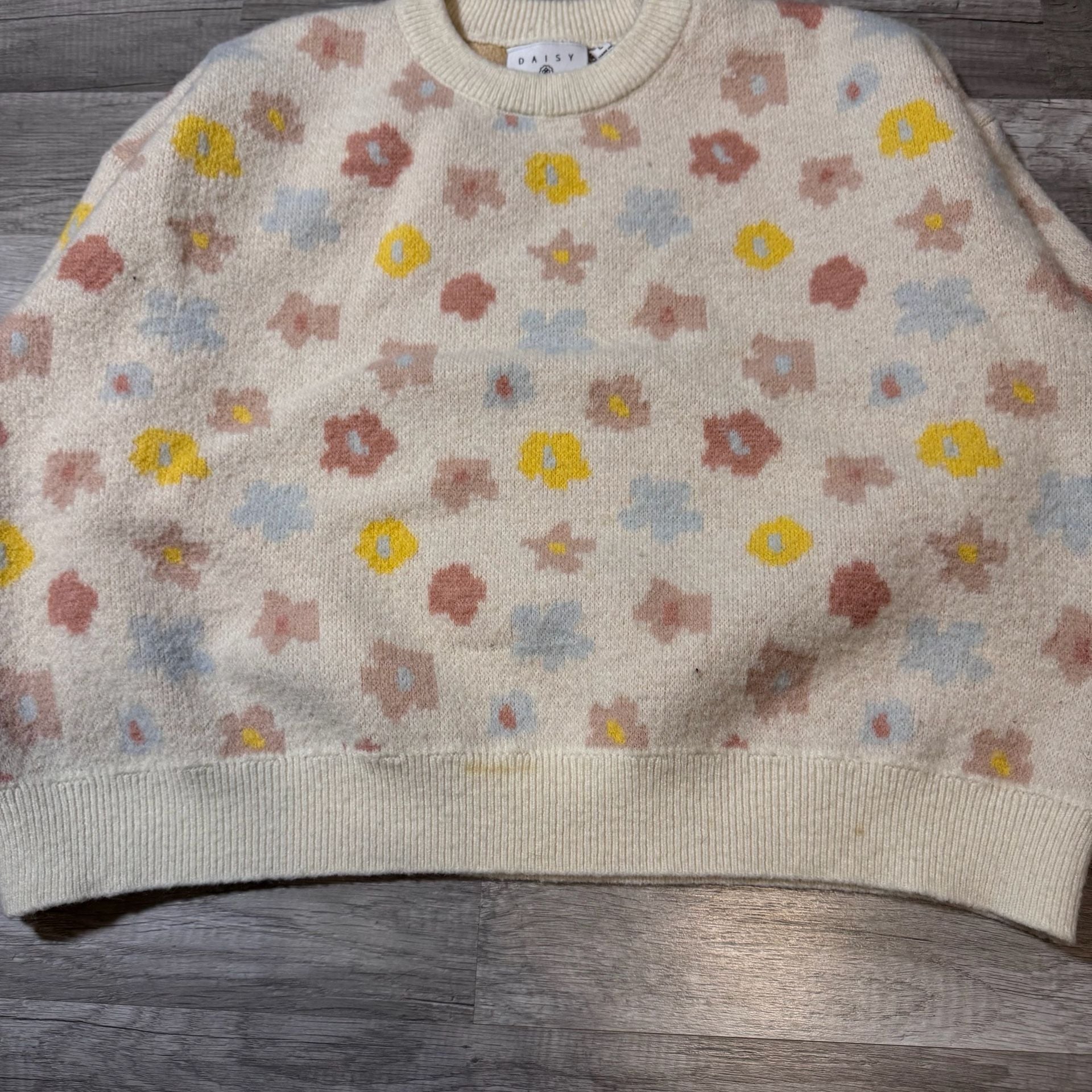 Daisy Street Floral Jacquard Sweater Size L Cream Pink Yellow 5