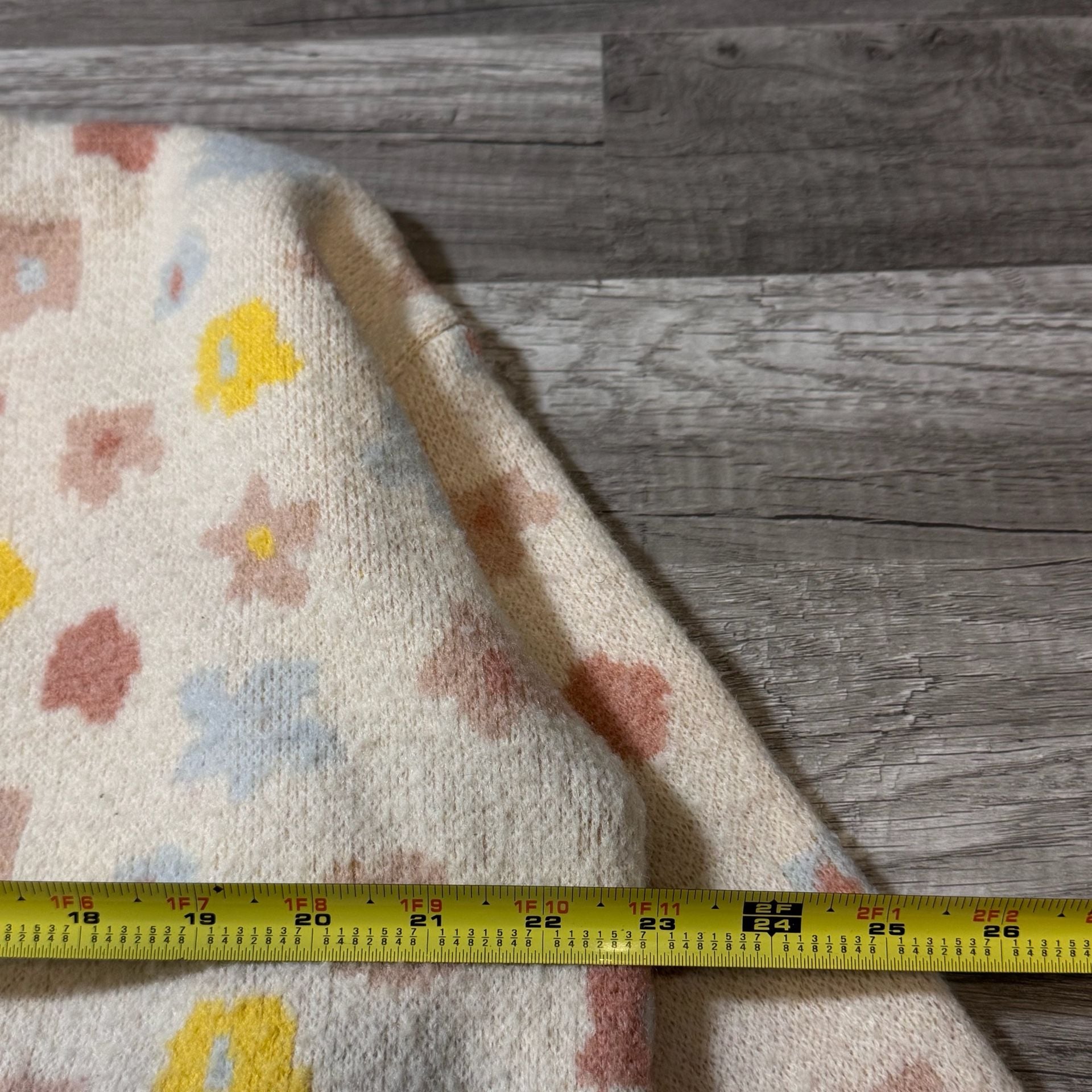 Daisy Street Floral Jacquard Sweater Size L Cream Pink Yellow 7