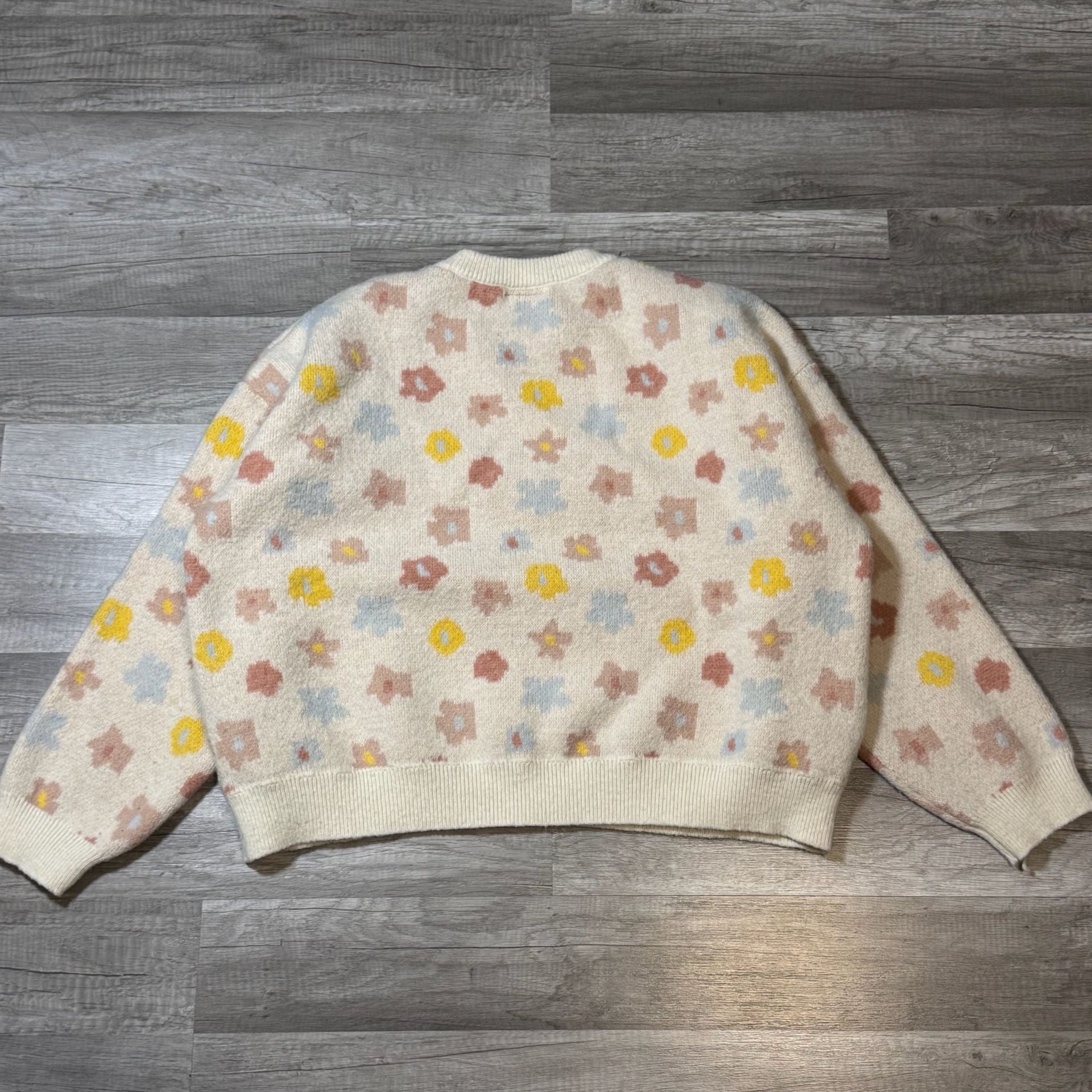 Daisy Street Floral Jacquard Sweater Size L Cream Pink Yellow 8