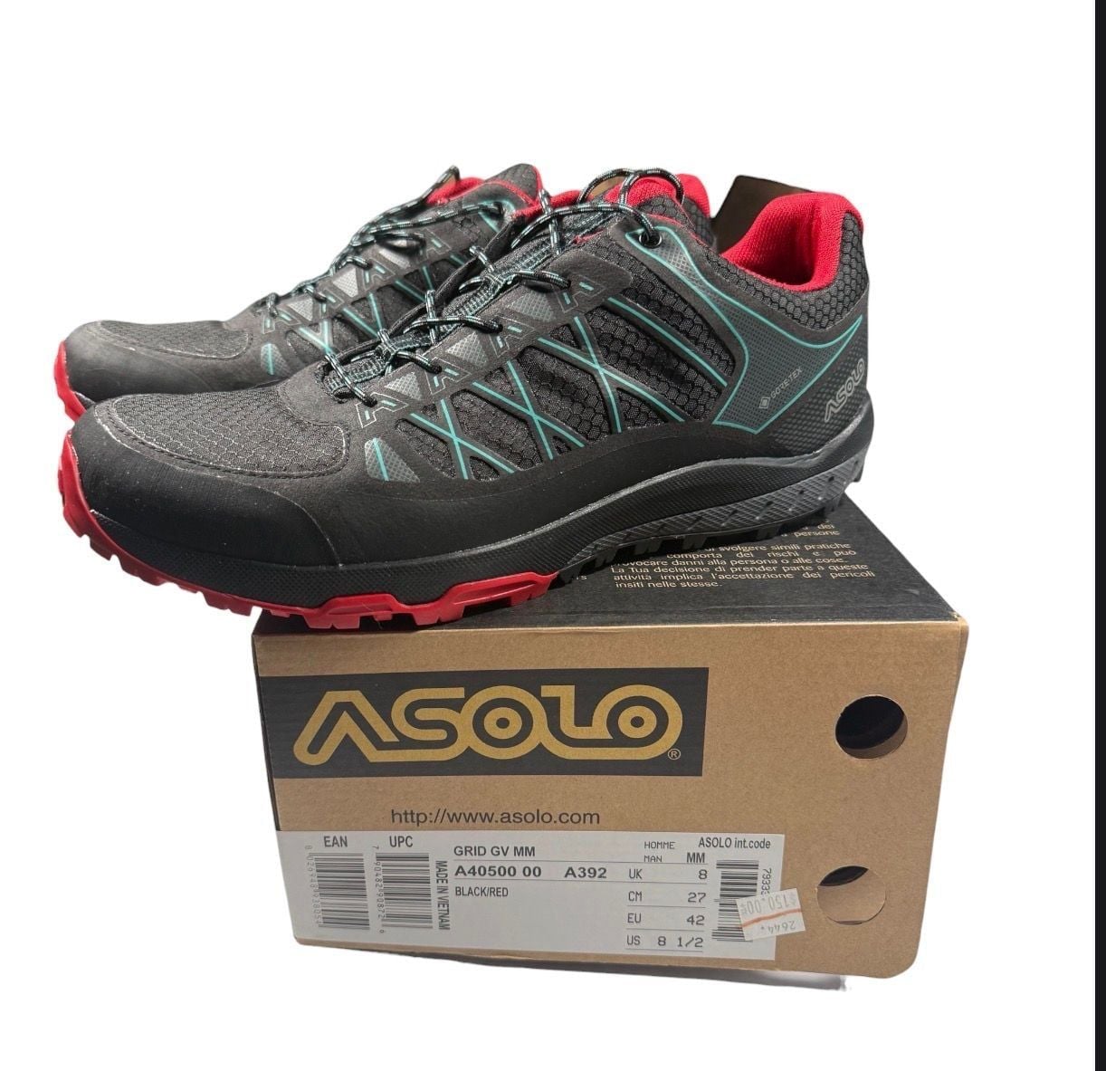 Rare/Sold Out Colorway Asolo Grid Gv Mm Size 8.5 Black Red Blue Hiking Shoes 2
