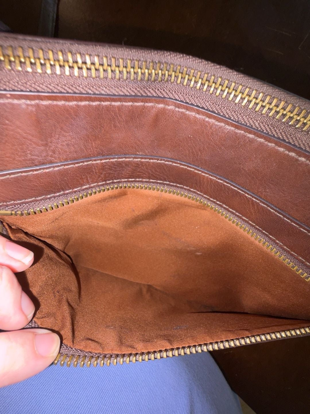 Fossil Croc Embossed Brown Leather Crossbody Bag 7