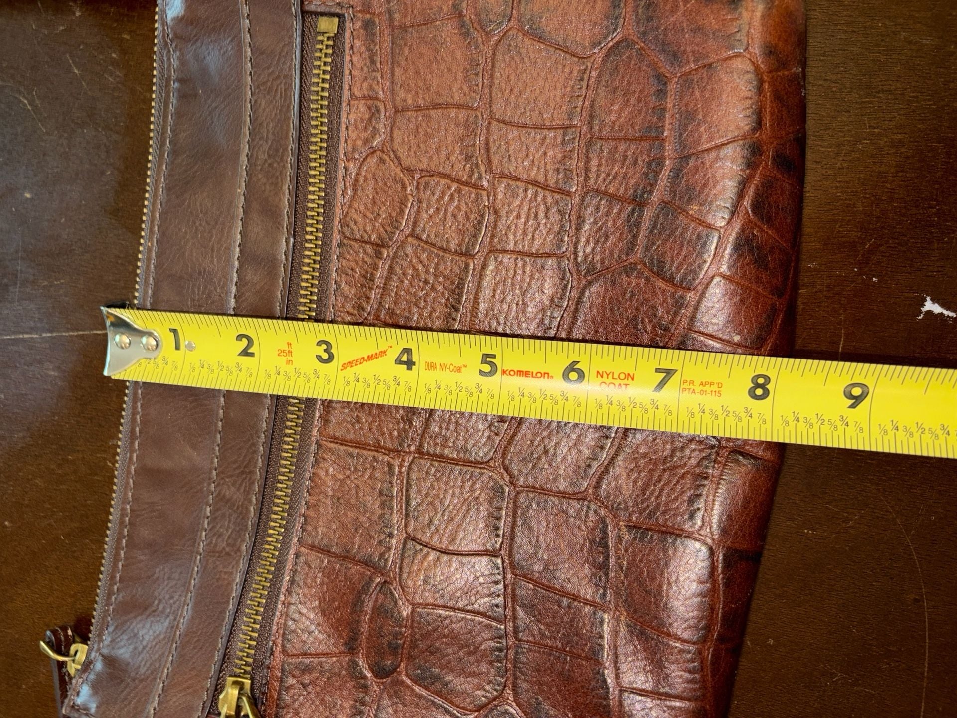 Fossil Croc Embossed Brown Leather Crossbody Bag 17