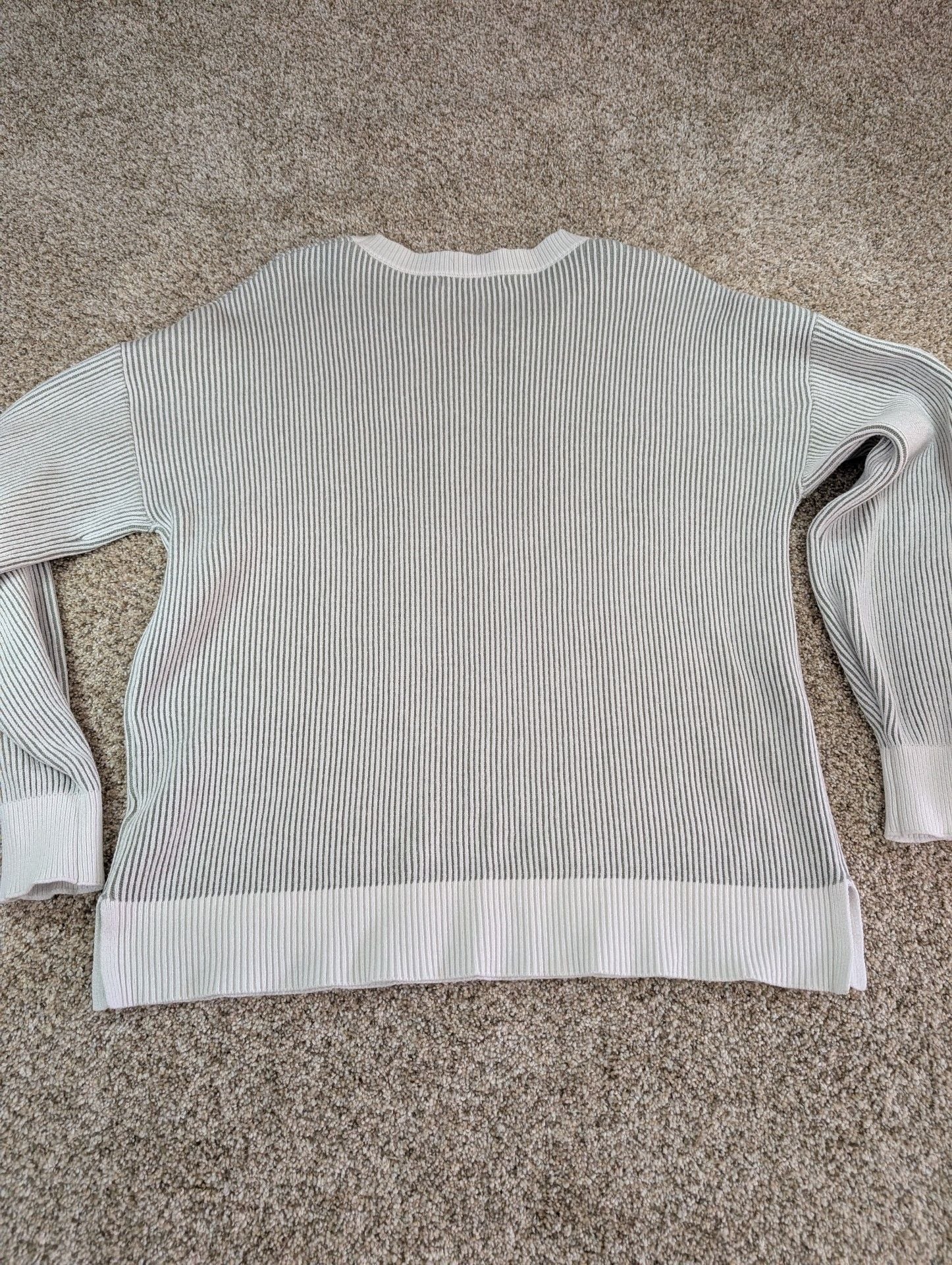 Merokeety Ribbed Knit Sweater Size XL Green Cream Striped Long Sleeve 5
