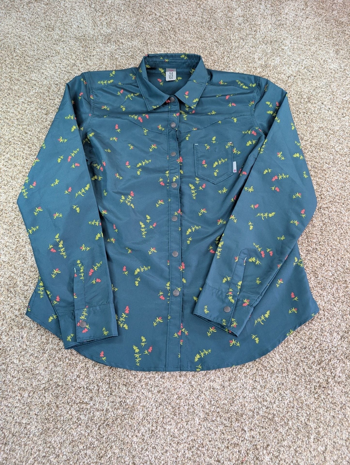Stio Long Sleeve Button Down Shirt Size Large Green Floral Print 2