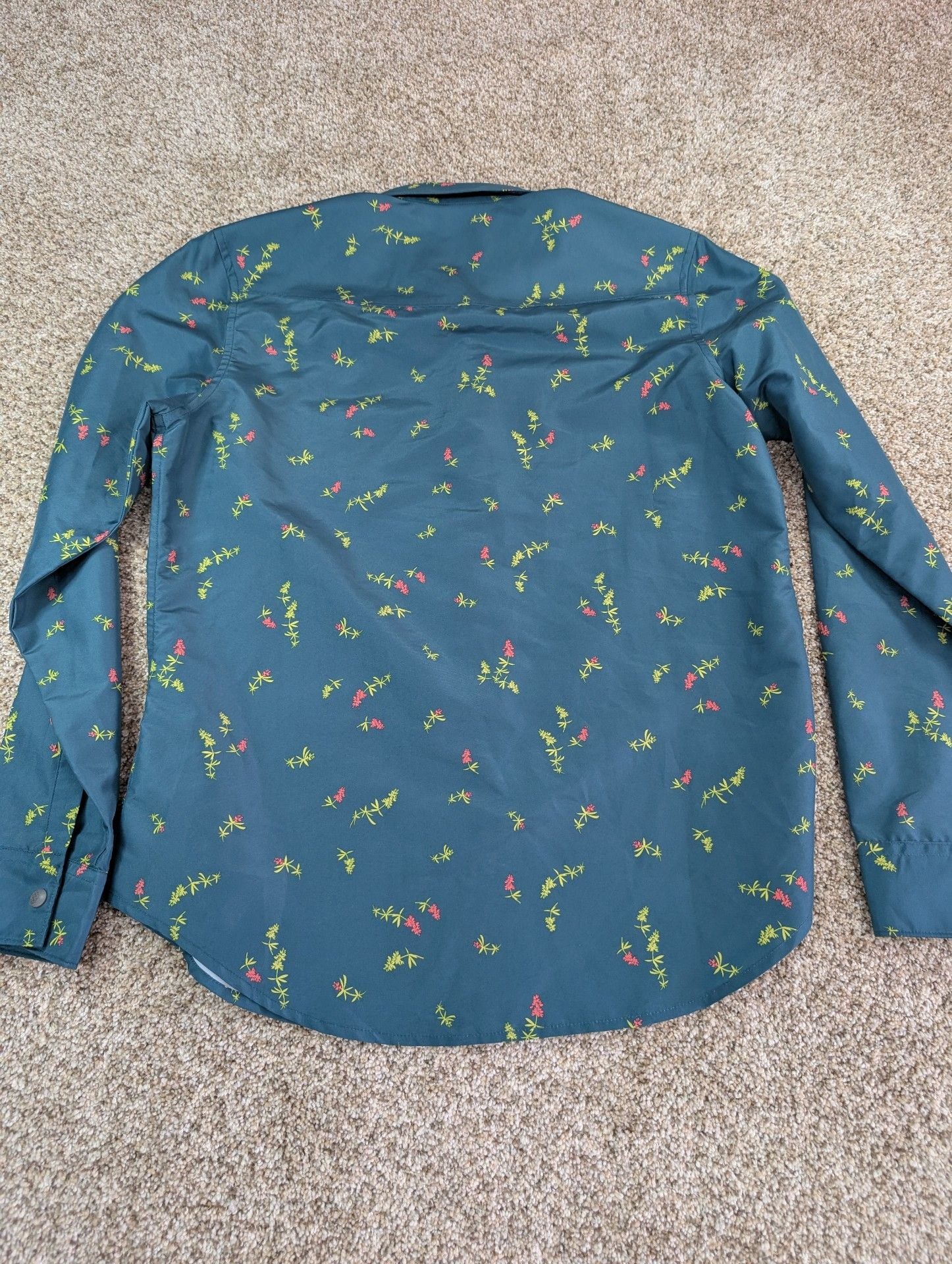 Stio Long Sleeve Button Down Shirt Size Large Green Floral Print 7