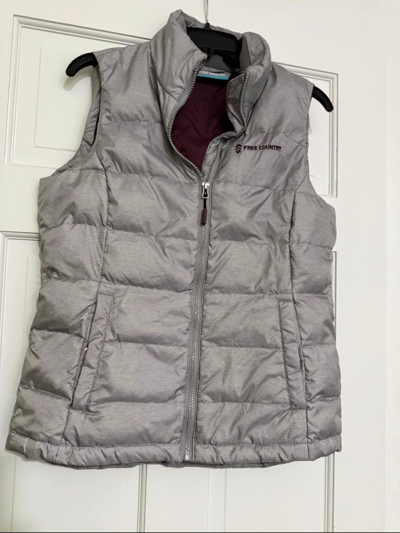 Free Country Puffer Vest Gray Full Zip Winter 2