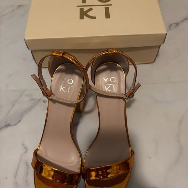 YOKI Friday-88 Orange Patent Ankle Strap Block Heel Sandals