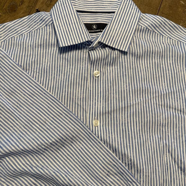 Hart Schaffner Marx Dress Shirt Size M Blue White Striped Cotton Long Sleeve