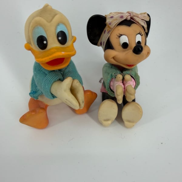 Vintage Disney Donald Duck & Minnie Mouse Rubber Vinyl Dolls 
