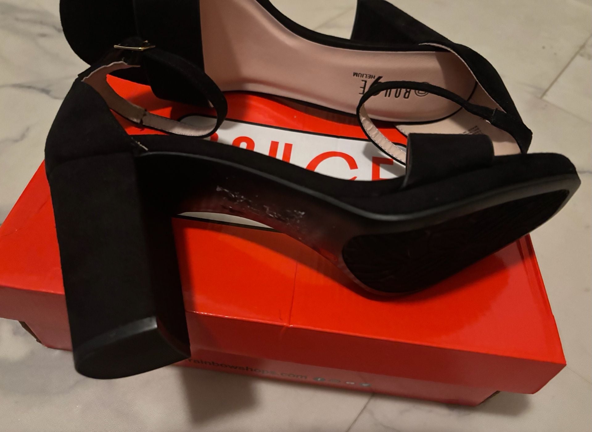 Rouge Helium Black Suede Block Heel Sandals Size 10 8