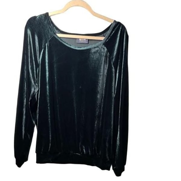 Maeve Anthropologie Holiday Green Liquid Velvet Scoop Neck Top Sz. L NWOT