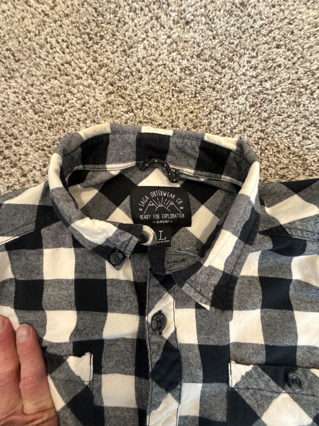 Saga Outerwear Flannel Shirt Size L Black White Check Plaid Long Sleeve 3