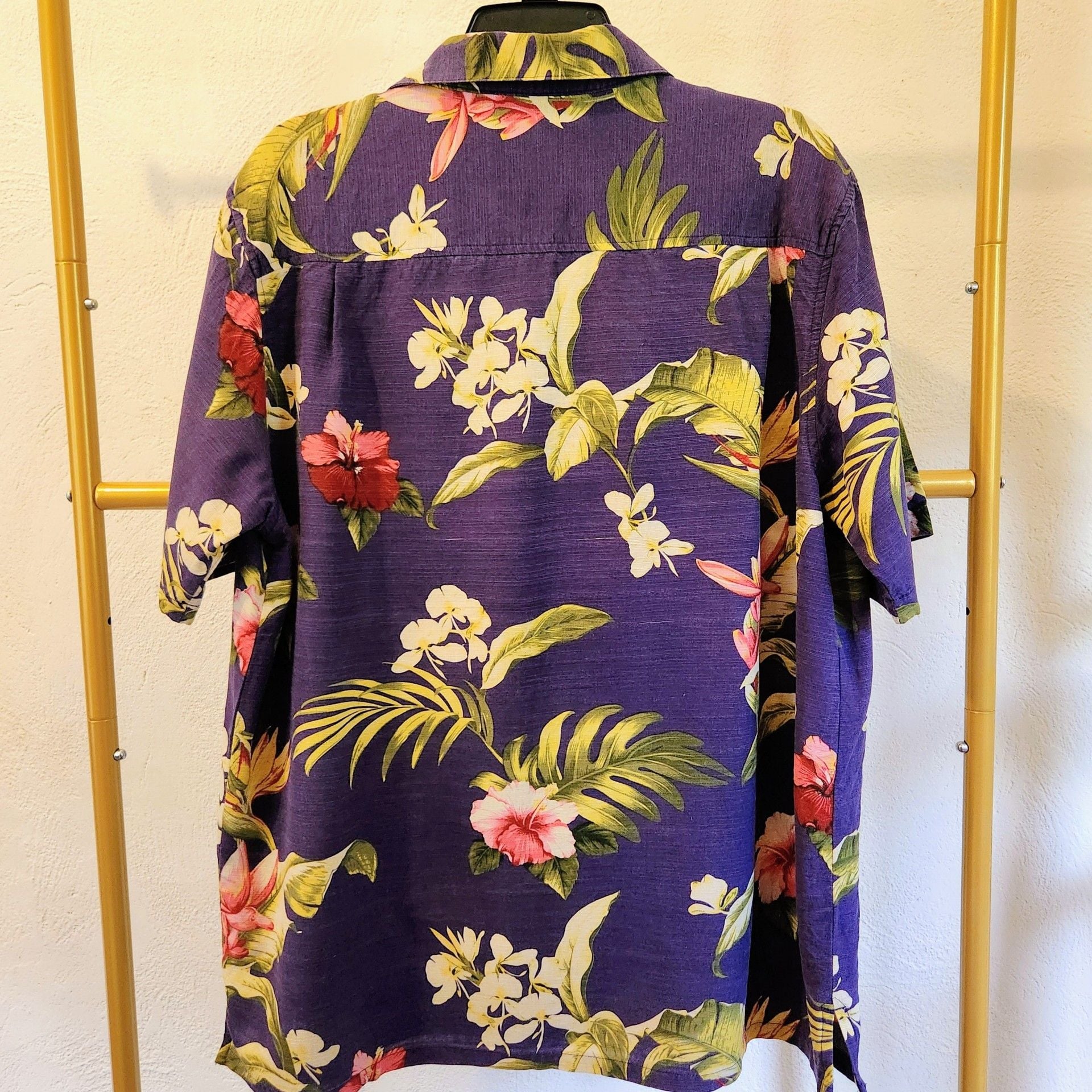Island Republic Silk Hawaiian Shirt Size XL Purple Floral Camp Short Sleeve 4