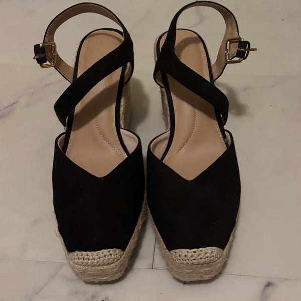 Time & Tru Black Espadrille Wedge Sandals Size 10