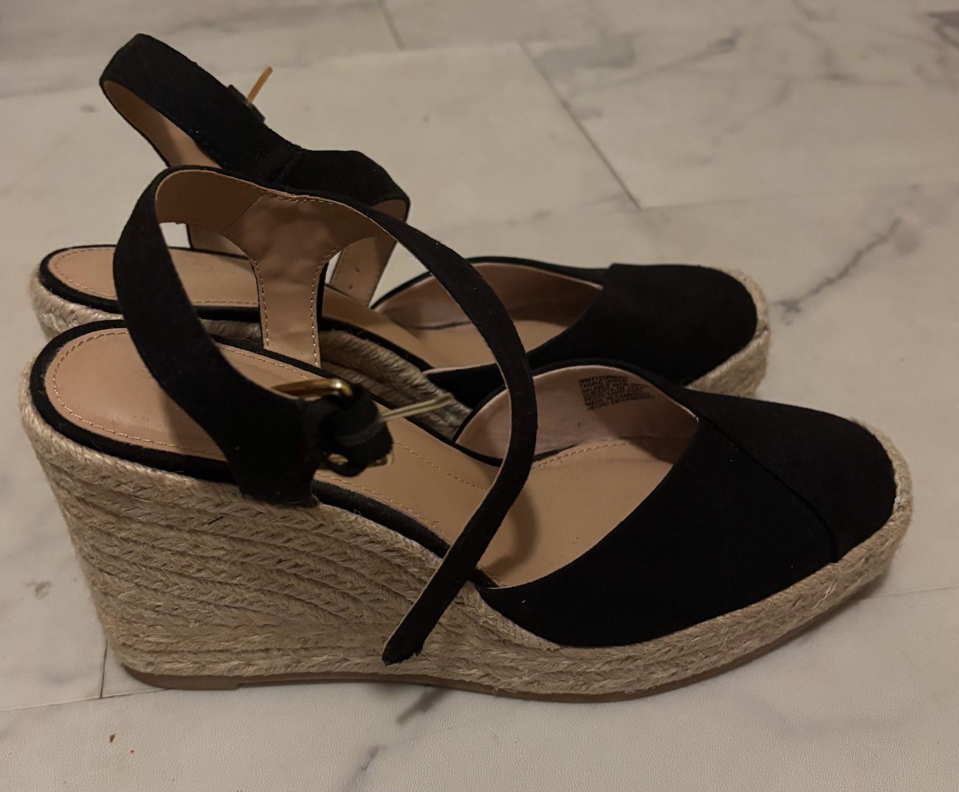 Time & Tru Black Espadrille Wedge Sandals Size 10 4