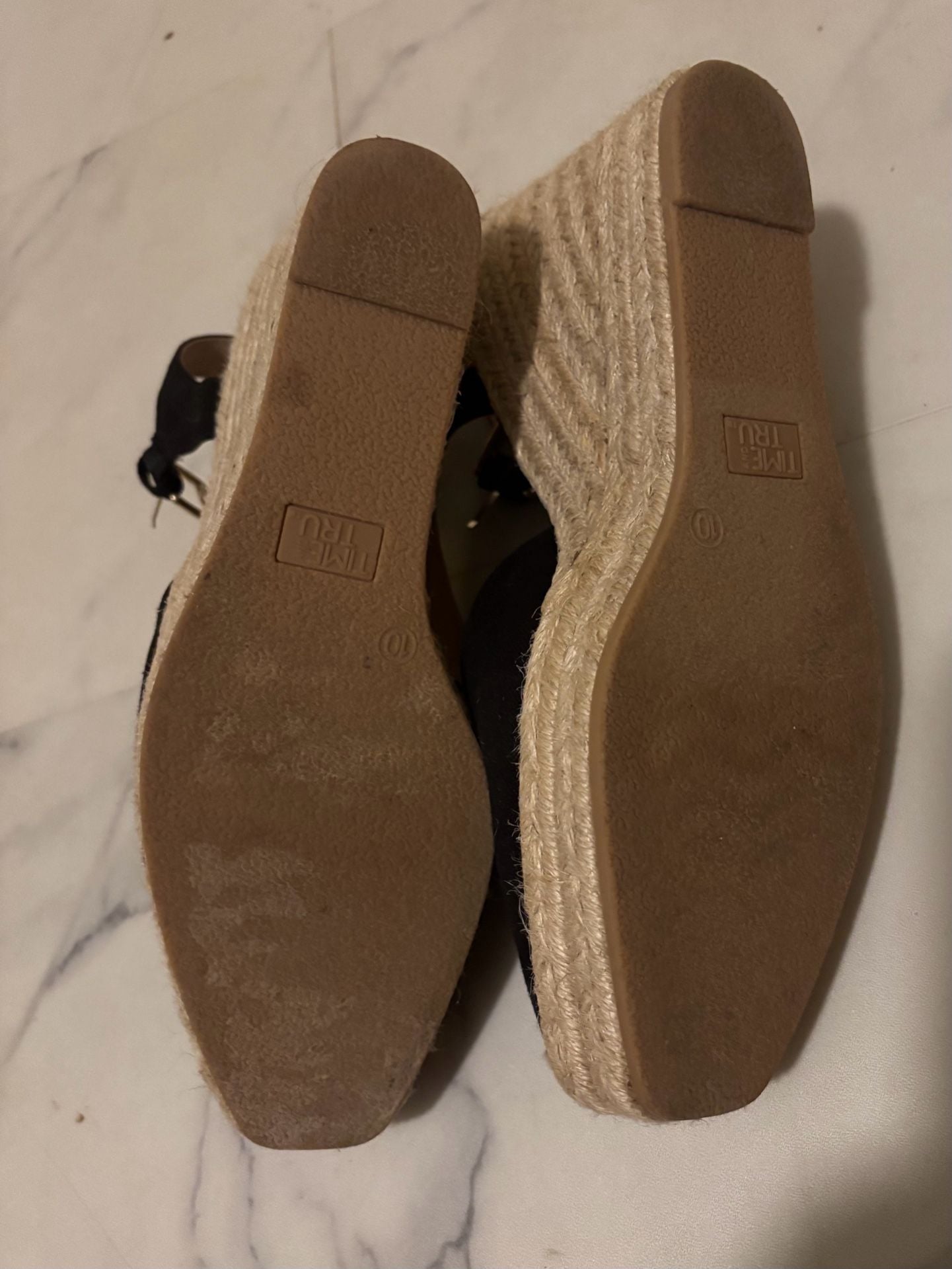 Time & Tru Black Espadrille Wedge Sandals Size 10 5