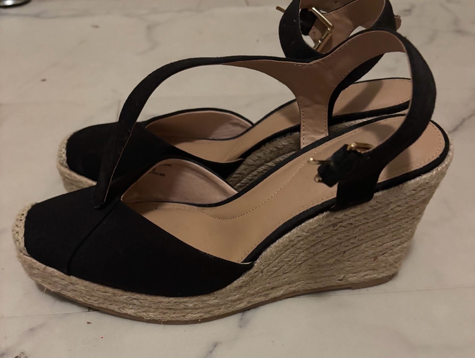 Time & Tru Black Espadrille Wedge Sandals Size 10 7