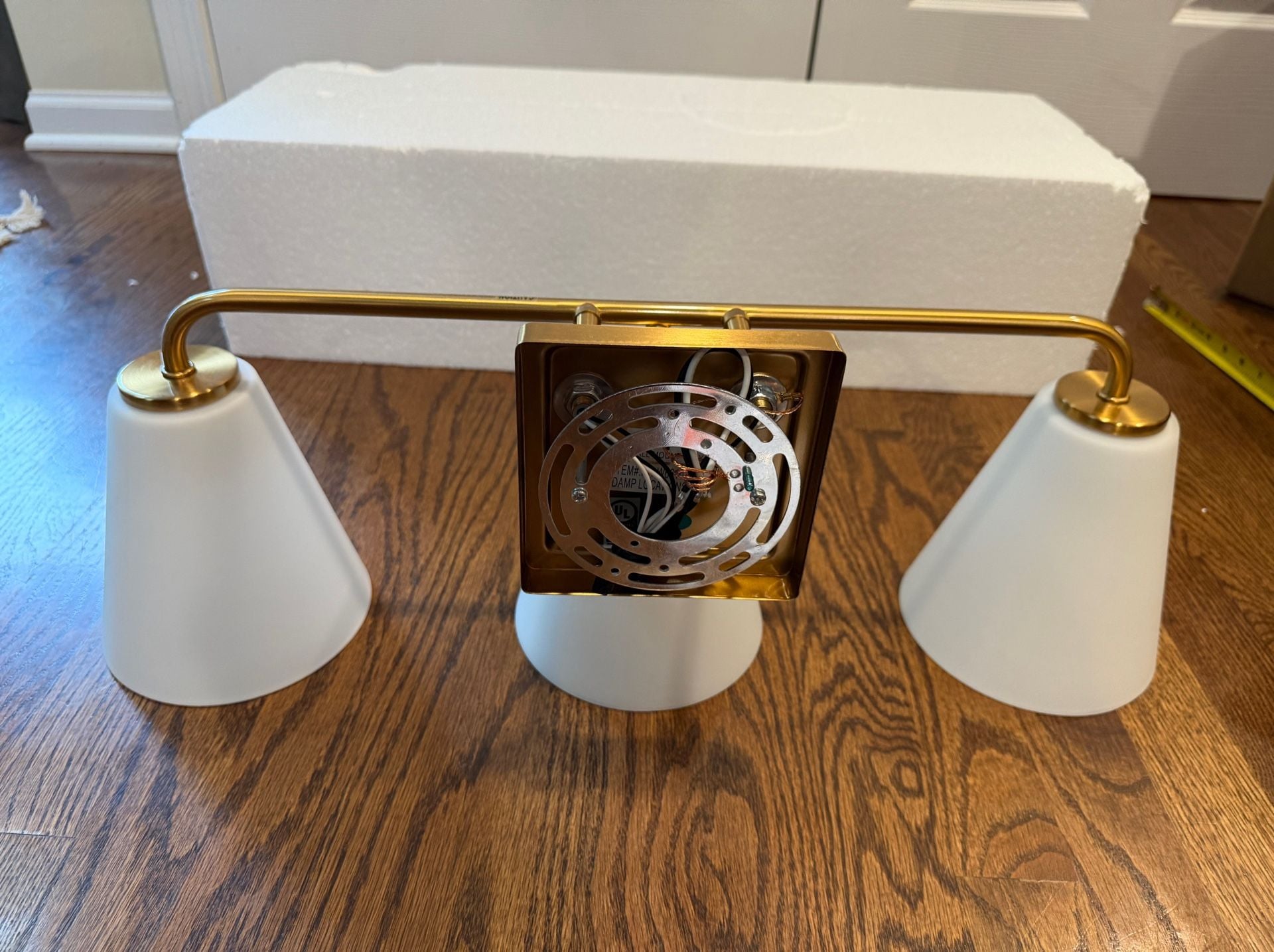 Aiwen 3-Light Brass Bathroom Vanity Light White Cone Glass Shade 2