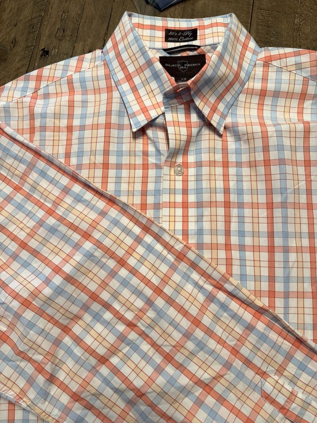 Black Brown 1826 Plaid Button Up Shirt Size Large Orange Blue 2