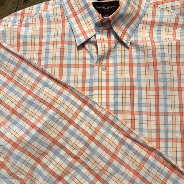 Black Brown 1826 Plaid Button Up Shirt Size Large Orange Blue
