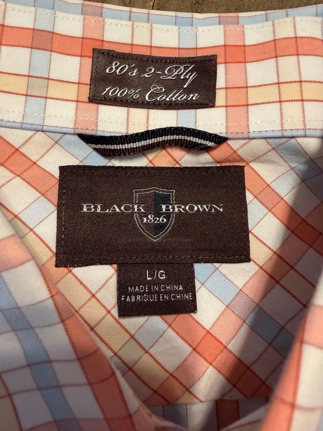 Black Brown 1826 Plaid Button Up Shirt Size Large Orange Blue 3