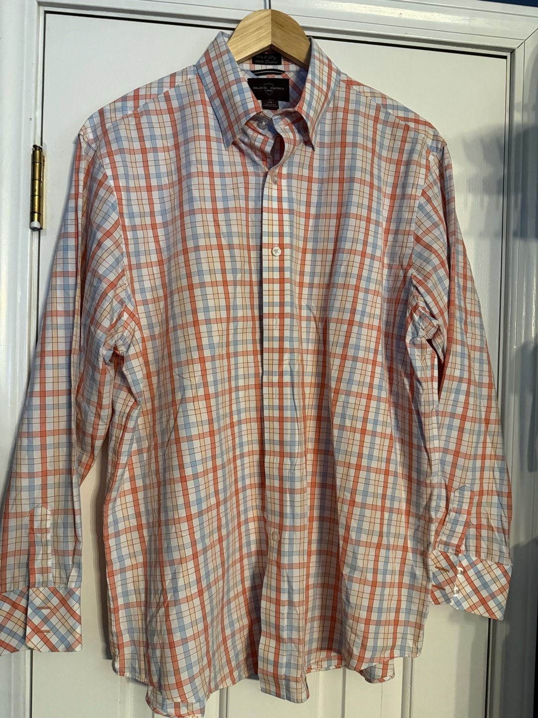 Black Brown 1826 Plaid Button Up Shirt Size Large Orange Blue 4