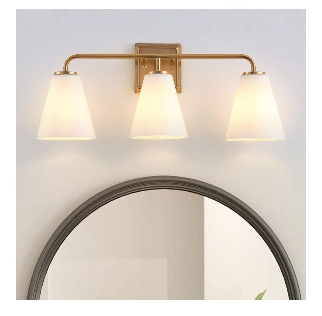 Aiwen 3-Light Brass Bathroom Vanity Light White Cone Glass Shade 5