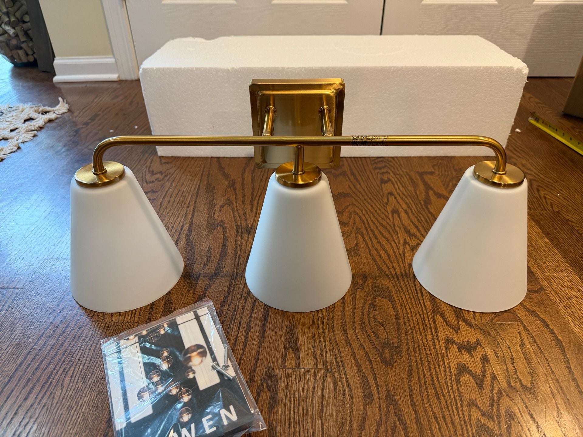 Aiwen 3-Light Brass Bathroom Vanity Light White Cone Glass Shade 1